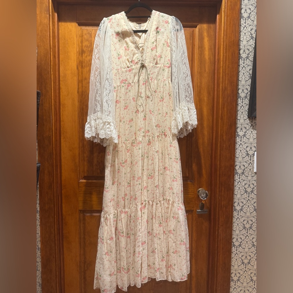 Gunne Sax Floral Lace Maxi Dress